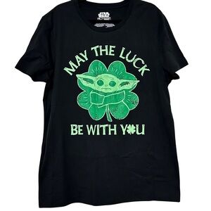 NWT Star Wars “May The Luck Be With You” Baby Yoda Black+Green Graphic Tee S XL